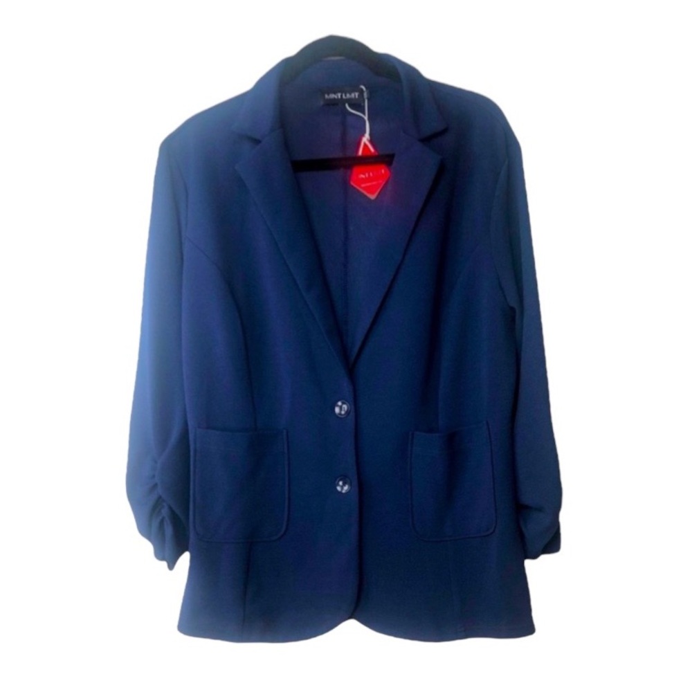 Navy Lightweight Ruched Sleeves Blazer Size XXL